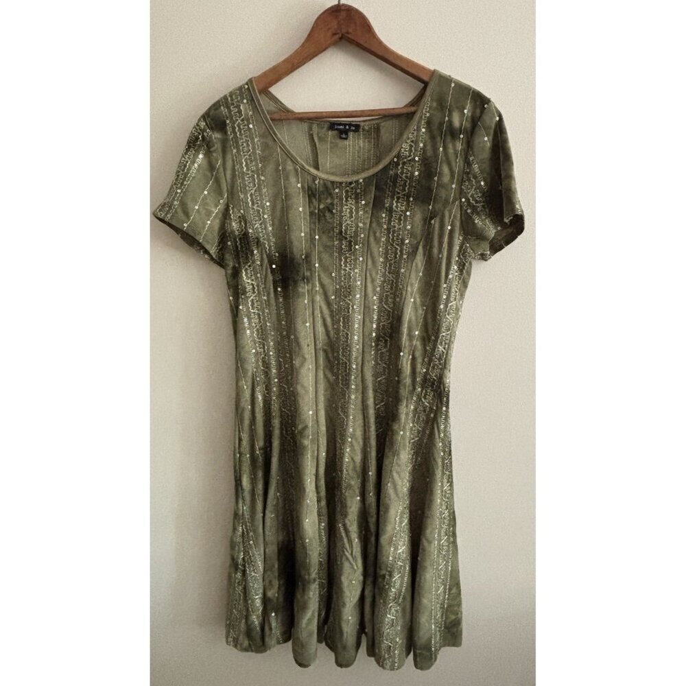Sami & Jo Plus Green Midi Fit and flare dress Short Sleeve Sequins Fairy Large - Picture 2 of 15